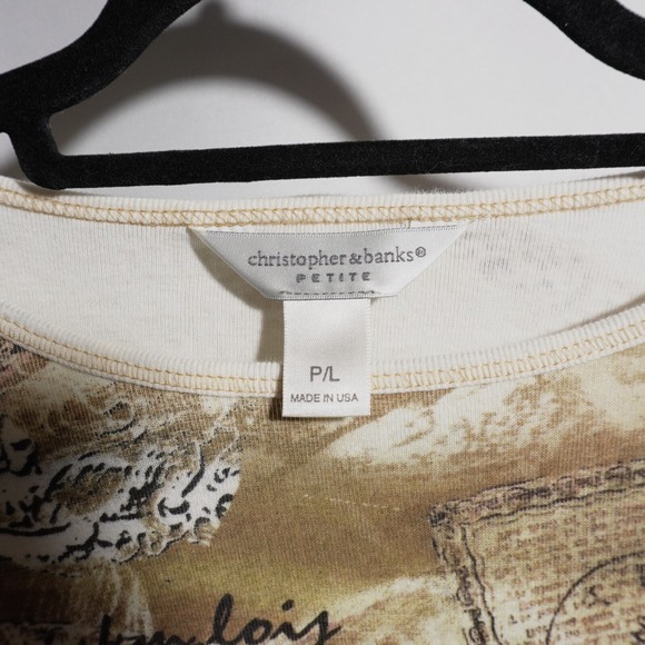 Y2K Paris Travel Graphic Sleeve Knit Shirt Rhinestones USA Made Womens P/L 2000s - Picture 2 of 4